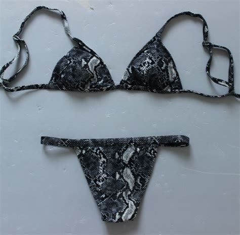 Snake Print Bikini Set Strappy Bandage Sexy Push Up Swimwear Women