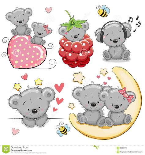 Set Of Cute Cartoon Teddy Bear Stock Vector Illustration Of