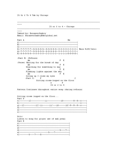 25 Or 6 To 4 Tab By Chicago Pdf Music Theory Songs