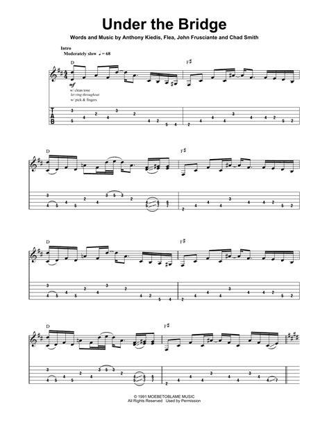 Red Hot Chili Peppers Under The Bridge Sheet Music Arranged For Easy