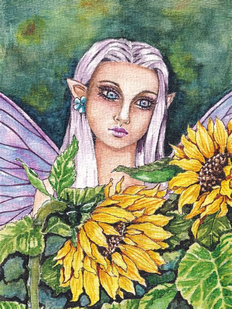 Pretty Fairy With Sunflowers Artwork In Watercolour Etsy