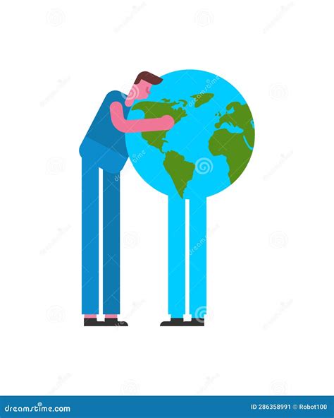 Man Hugs Earth Love Earth Guy Hugs And Kisses Planet Earth Concept Of