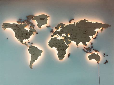 World Map Wall Art Decor Wood Light Map Etsy Настенные карты Карта