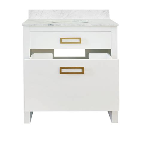 Worlds Away Seth Bath Vanity In Matte White Lacquer With Antique Brass Rectangular Hardware