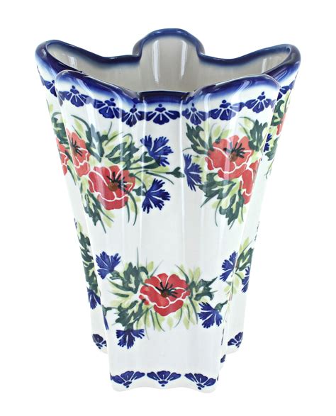 Blue Rose Polish Pottery Cherry Red Bouquet Large Vase