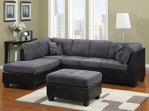 Variety of leather sectional sofas and leather sectionals. Grey Fabric and Black Leather Sectional - Modern ...