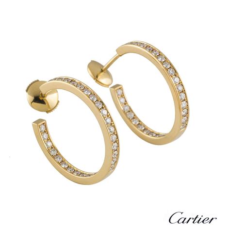 Cartier Diamond Yellow Gold Hoop Earrings 2 44ct Rich Diamonds