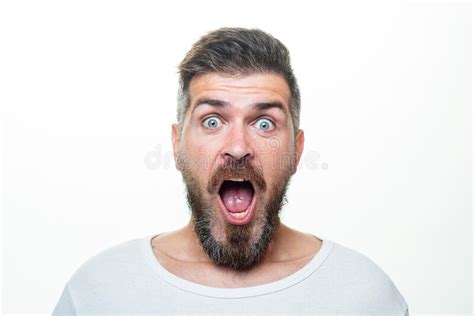 Shocked Bearded Man With Surprise Expression Wow Amazed Excited Face