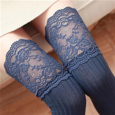 Spring Lady Elegant Jacquard Weave Japanese Knee High Socks Lace Stripe