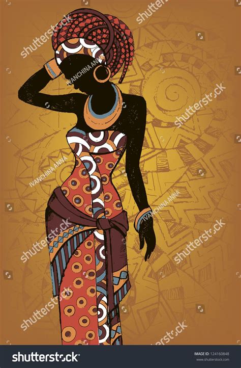 An African Woman In Traditional Dress And Headdress Standing Against A