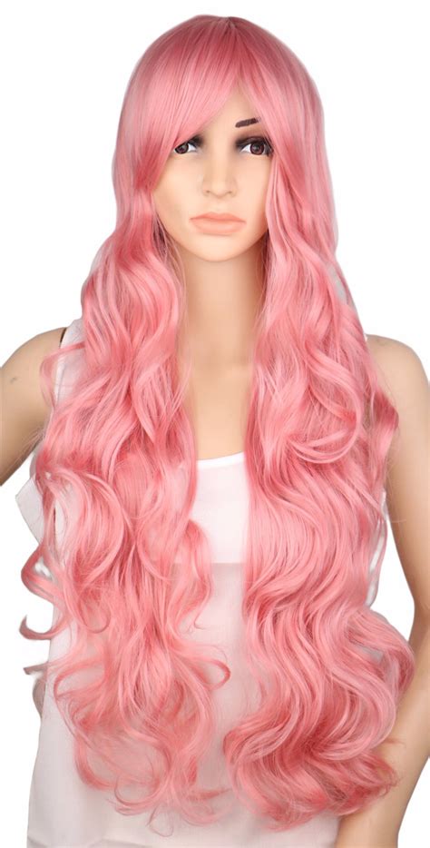 Qqxcaiw Long Curly Cosplay Wig For Women Party Pink 70 Cm High