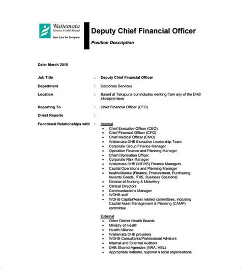 The chief financial officer (cfo) provides both operational and programmatic support to the organization. CFO Job Description Template - 9+ Free Word, PDF Format ...