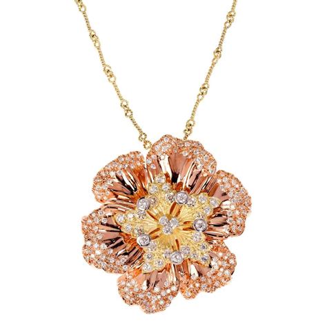 Stambolian Diamond Gold Flower Pendant Necklace For Sale At 1stdibs