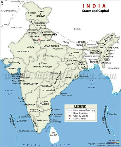 29 Indian States And 7 Union Territories With Their Capitals On The