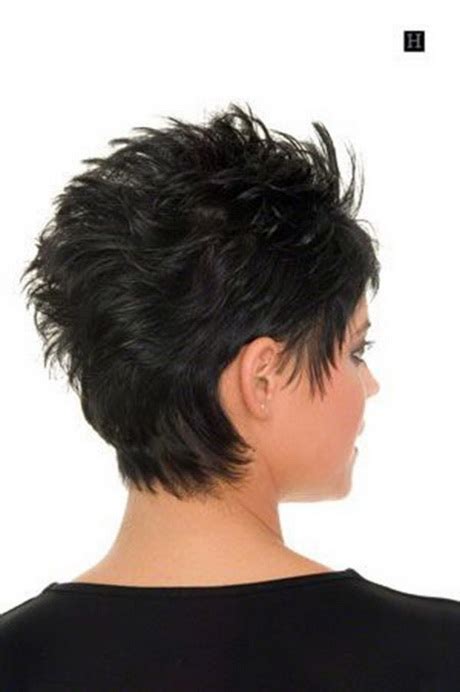 Admire this short or shaved sides, short back, long front, and pushed up bangs look. Short haircuts front and back view