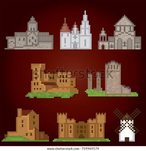 Medieval Icons Set Pixel Art Old เวกเตอร์สต็อก ปลอดค่าลิขสิทธิ์