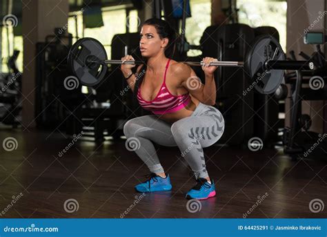 Latin Woman Doing Exercise Barbell Squat Stock Image Image Of
