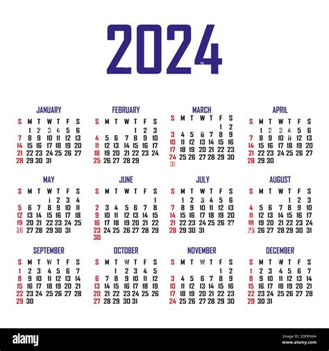 Kalender 2024 Die Woche Beginnt Am Sonntag Einfache Kalendervorlage