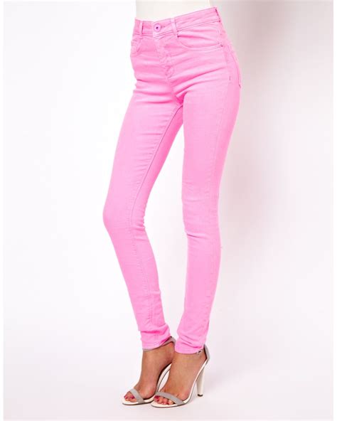 Asos Ridley Supersoft High Waisted Ultra Skinny Jeans In Neon Pink Lyst
