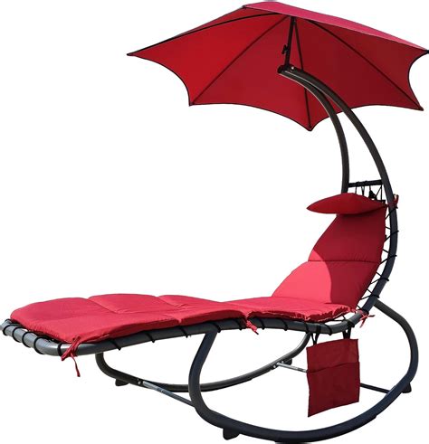 Balancefrom Hanging Rocking Curved Chaise Lounge Chair Swing With Cushion Pillow Canopy Stand