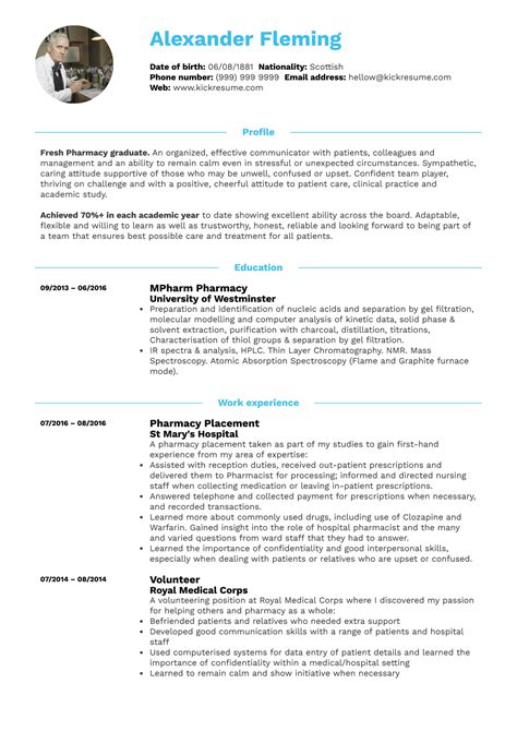 Registered pharmacists prepare medication and fill prescriptions for patients; Student Resume Pharmacy | Kickresume