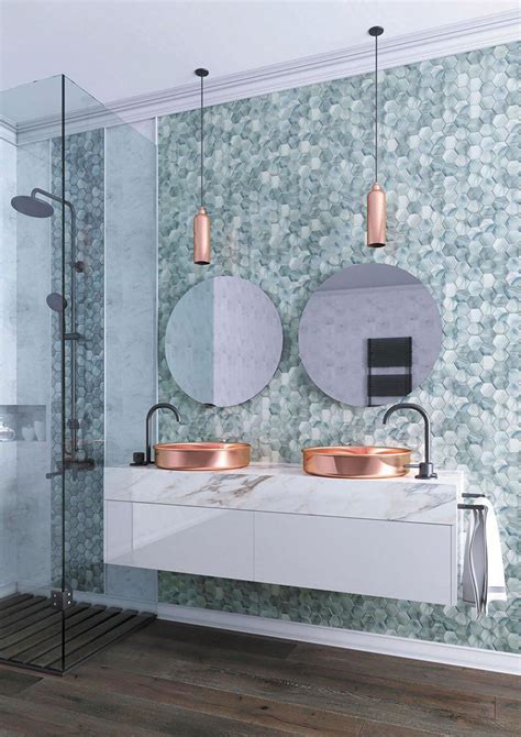 Sea Glass Hexagon Blue Mosaic Tile Bathroom Interior Design Bathroom Inspiration Decor