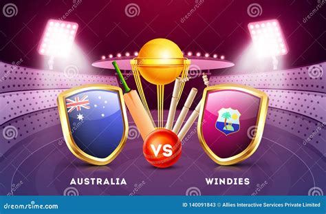 Australia Vs Windies Cricket Match Poster Design With Countries Flag