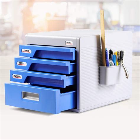 Locking Drawer Cabinet Desk Organizer Home Office Desktop File Storage Box W 4 Lock Drawers