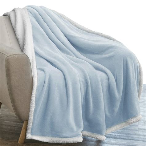 Pavilia Plush Sherpa Blanket Throw Soft Warm Fuzzy Light Blue