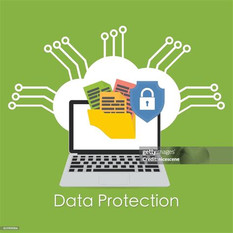 Cloud Data Protection Banner Computer Laptop With Folder Lock Icon File