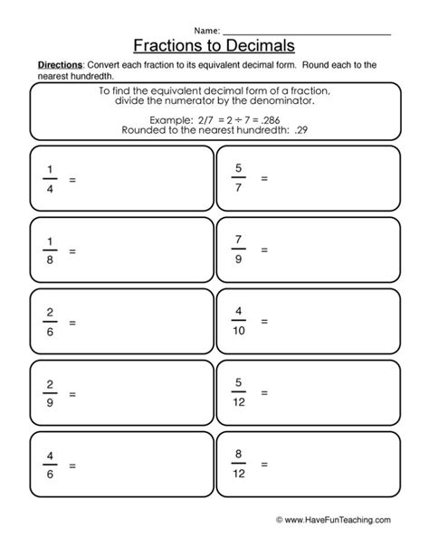 Converting Fractions To Decimals Worksheet Have Fun Teaching