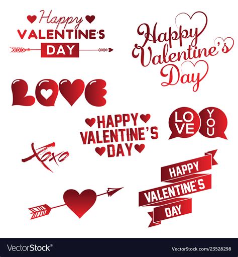 Set Happy Valentine S Day Hand Lettering Vector Image