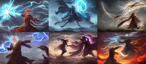 a mage casting a wind blast spell, mystical energy in | Stable Diffusion