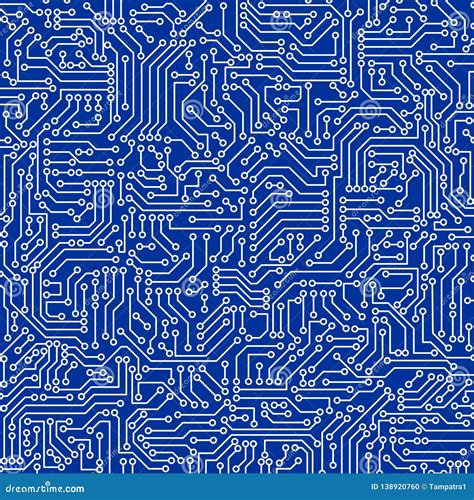 Blue Circuit Board Seamless Pattern Texture High Tech Background In