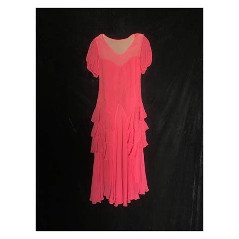 Vintage 1930s Hot Pink Silk Sheer Chiffon Dress With Gem