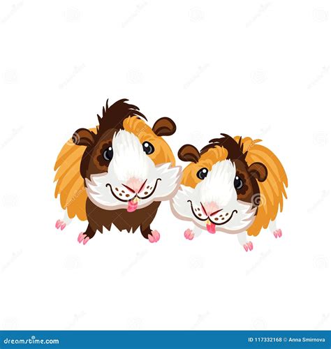 Two Funny Cartoon Guinea Pigs Clipart Illustration Vector Stock