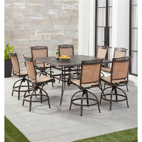 From quick weekday breakfasts to sparkling dinner parties, serve up meals in style with this dining table. Hanover Fontana 9-Piece Aluminum Outdoor Dining Set with 8 ...