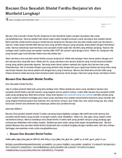 Banyak keutamaan yang diperoleh dengan memperbanyak dzikir setelah sholat. Doa Sesudah Sholat Fardhu Yang Pendek Pdf