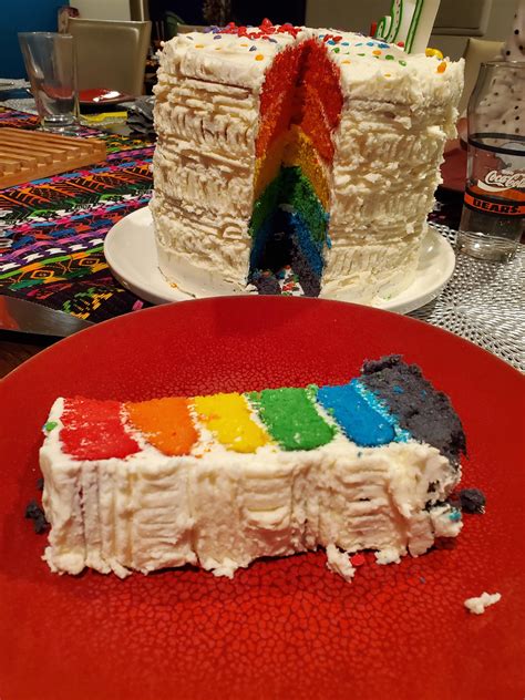 Homemade Six Layer Rainbow Cake With Vanilla Frosting Rfood
