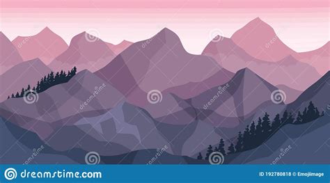 Pines And Mountain Peaks Covered With Snow Horizontal Landscape Vector