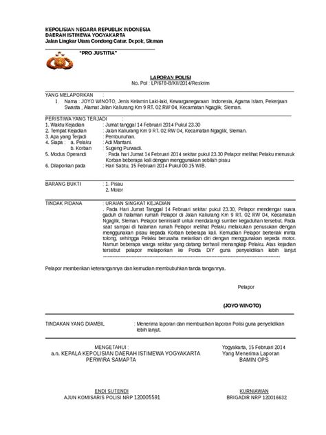 Dalam surat itu, tertulis nama pelapor adalah selain mengunggah surat laporan kepolisian, @lambe_turah juga mengunggah sejumlah kartu identitas. Contoh Surat Laporan Kepolisian - Mosaicone