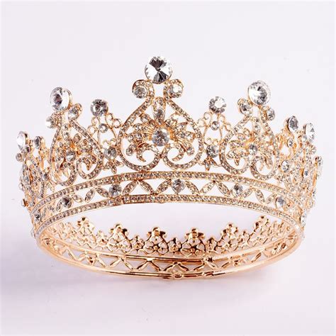 Gold Classic Alloy Baroque Crystal Beaded Bridal Tiara In Round Hair