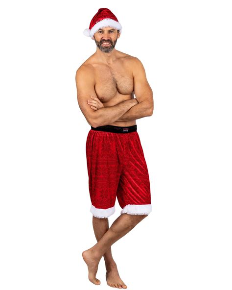secret santa mens pajama boxer pants and santa hat holiday sleepwear red size medium