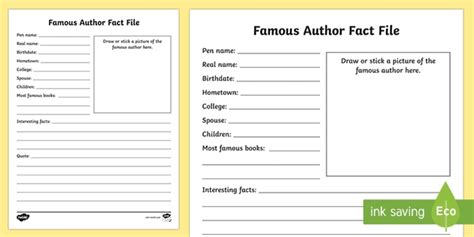 Famous Author Fact File Writing Template Teacher Made