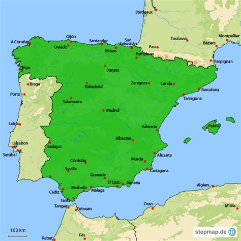 Die städte sind der größe nach sortiert, so dass ihr die größte stadt in. StepMap - Spanien - Städte - Landkarte für Spanien