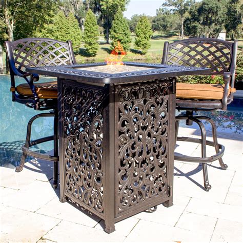 Heritage 2 Person Cast Aluminum Patio Counter Height Fire Pit Bar Set