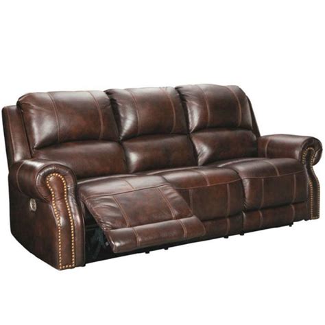 Ashley Furniture Buncrana Leather Power Reclining Sofa With Nailhead
