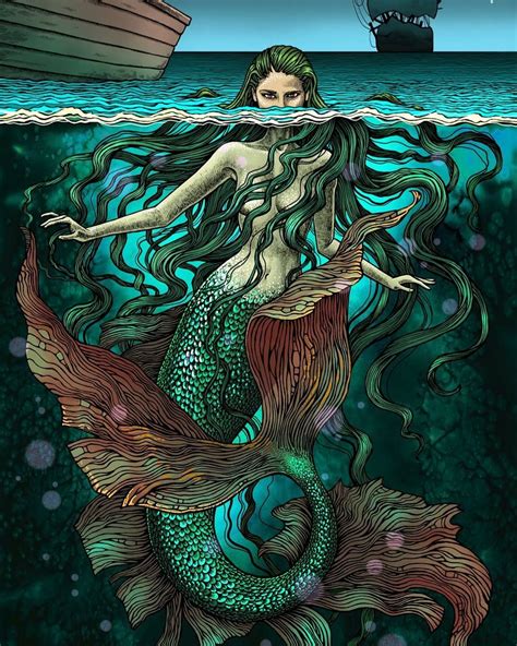 Gelpen Mixedmedia Drawing Draw Digitalart Illustration Mermaid Sea Fishtail Fantasy