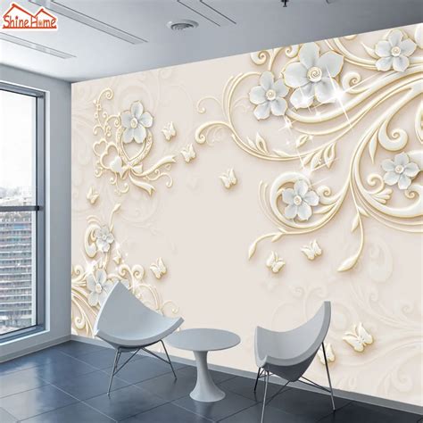 Shinehome Large Customized 3d Mural Flower Embossed Wallpaper Wall