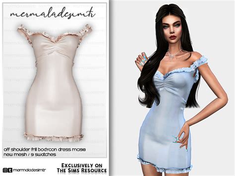 The Sims Resource Off Shoulder Frill Hem Bodycon Dress Mc198